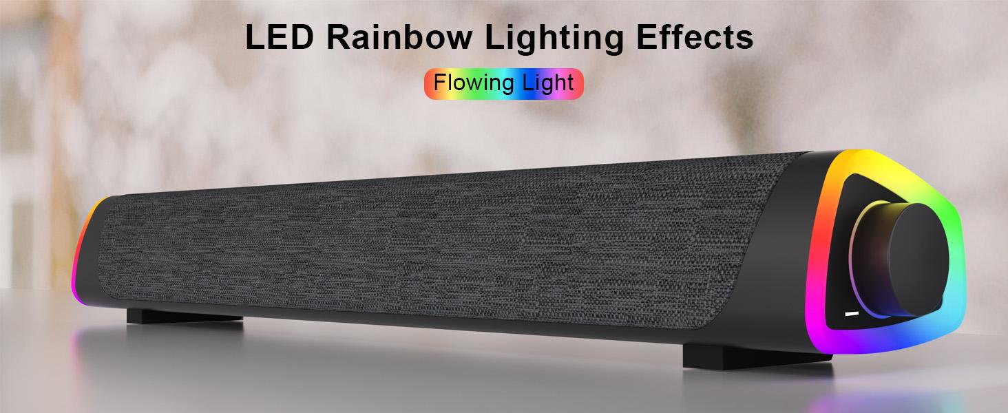 R30 Plus Bluetooth Computer Speakers for PC Desktop, All-in-one Control Button with 6 Modes LED Lights, Wired USB Powered Sound Bar, Surround Sound Portable SoundBar for Monitor Laptop Phone