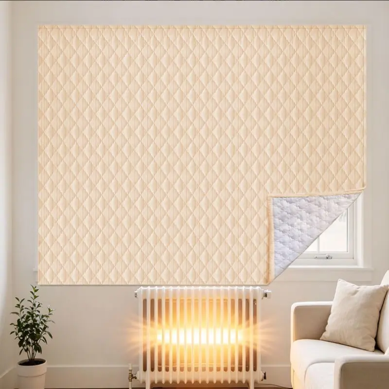Cream Color Thick Quilted Winter Curtain, Soft Wabi Sabi Style, Cotton Insulated Thermal Curtain, Suitable for All Indoor Windows, Home Decorative Curtain