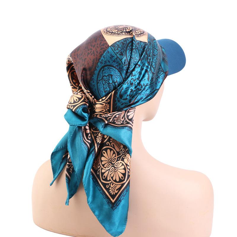 Satin Square Scarf Turban Hat, Outdoor Sun Protection Visor Cap for Women