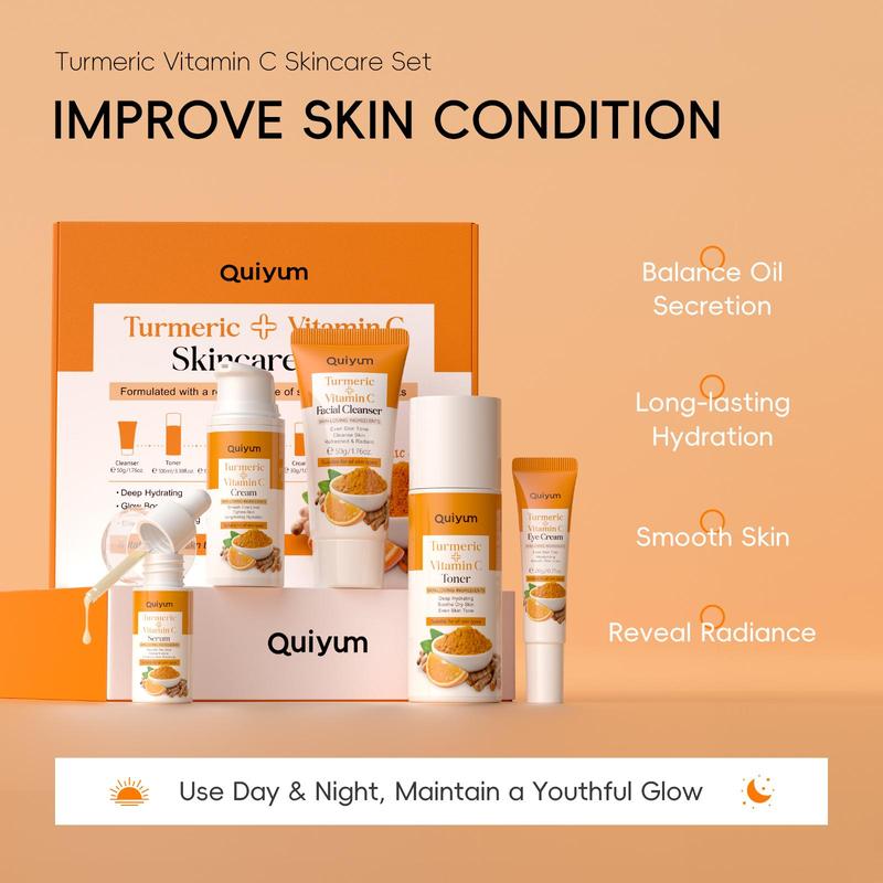 Turmeric Skincare Set (5 Counts/set), Facial Cleanser & Toner & Cream & Eye Cream & Serum, Moisturizing Skin Care Kit for Women & Men #TOP PICKS