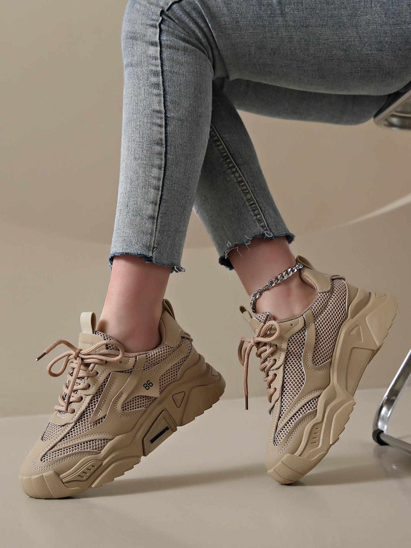 Women's Fashionable Lace Up Contrast Mesh Sneakers, Casual Comfortable Breathable Sports Running Shoes, Jogging Shoes, All-match Basic Shoes for Daily Wear