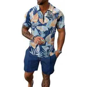 Men's 1/4 Zipper Short Sleeve Two-piece Fashion Summer Sports Casual Men's Shorts & Polo Shirt Suit