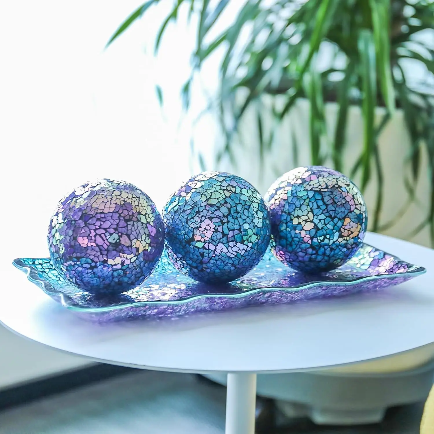 Glass Decorative Balls, 3 Pack Purple Mosaic Sphere Centerpiece Table Decor