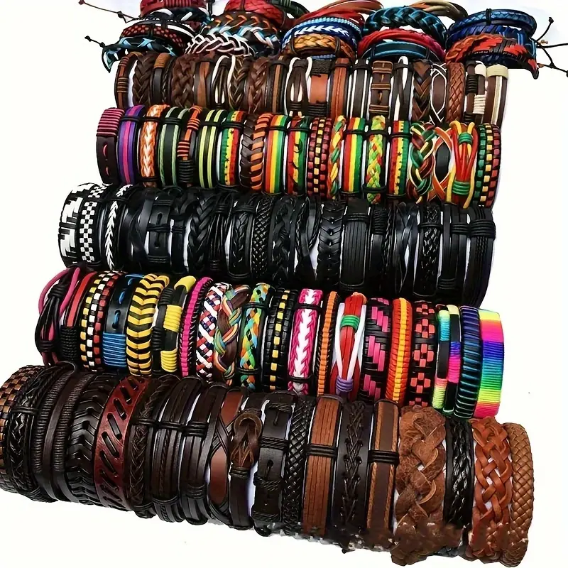 18Pcs Unisex Leather-Like Exquisite Trendy Bracelets - Vintage Multicolor Handwoven Retro Punk Matching Sets, Daily Wear Fashion Accessories, Ideal Gift for Party Costume Jewelry