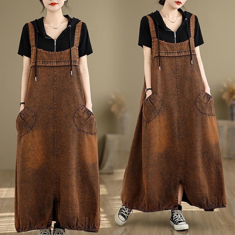 Women's Denim Overalls Long Pants Harem Pants Dropped Crotch Denim Jumpsuit Culottes