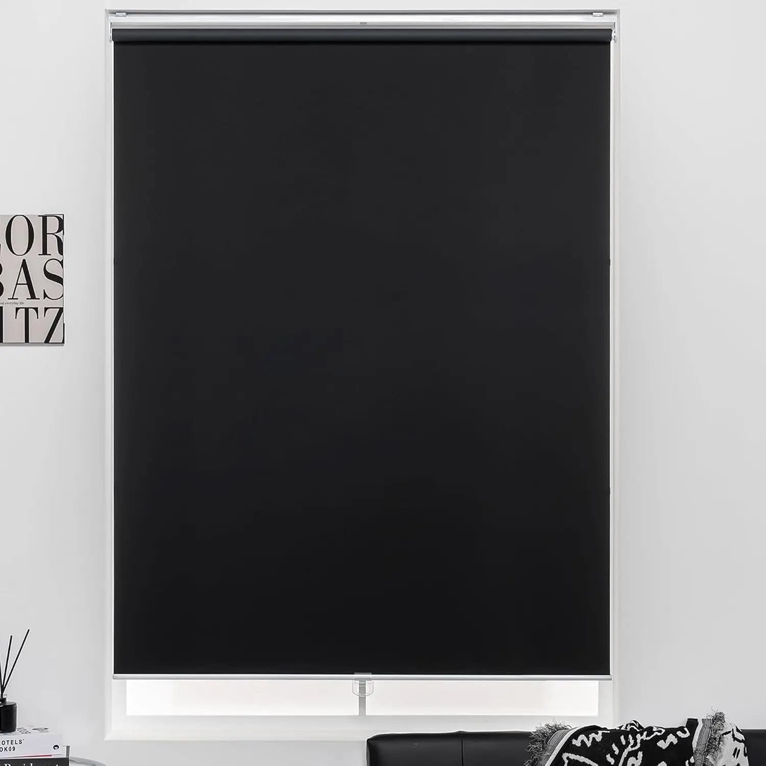 Roller Shades 100% Blackout Blinds for Windows and Doors, Pull Down Room Darkening Window Shades, Easy to Install for Home and Office, Black, Fixed 75 Inches High, 20 Inches Width