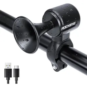 120dB Loud Electric Bike Horn Fits 22.2-25.5mm Round Handlebars USB Rechargeable IP65 Waterproof Easy Install for Mountain Bike E-Bike Scooter Adults Bicycle Horn