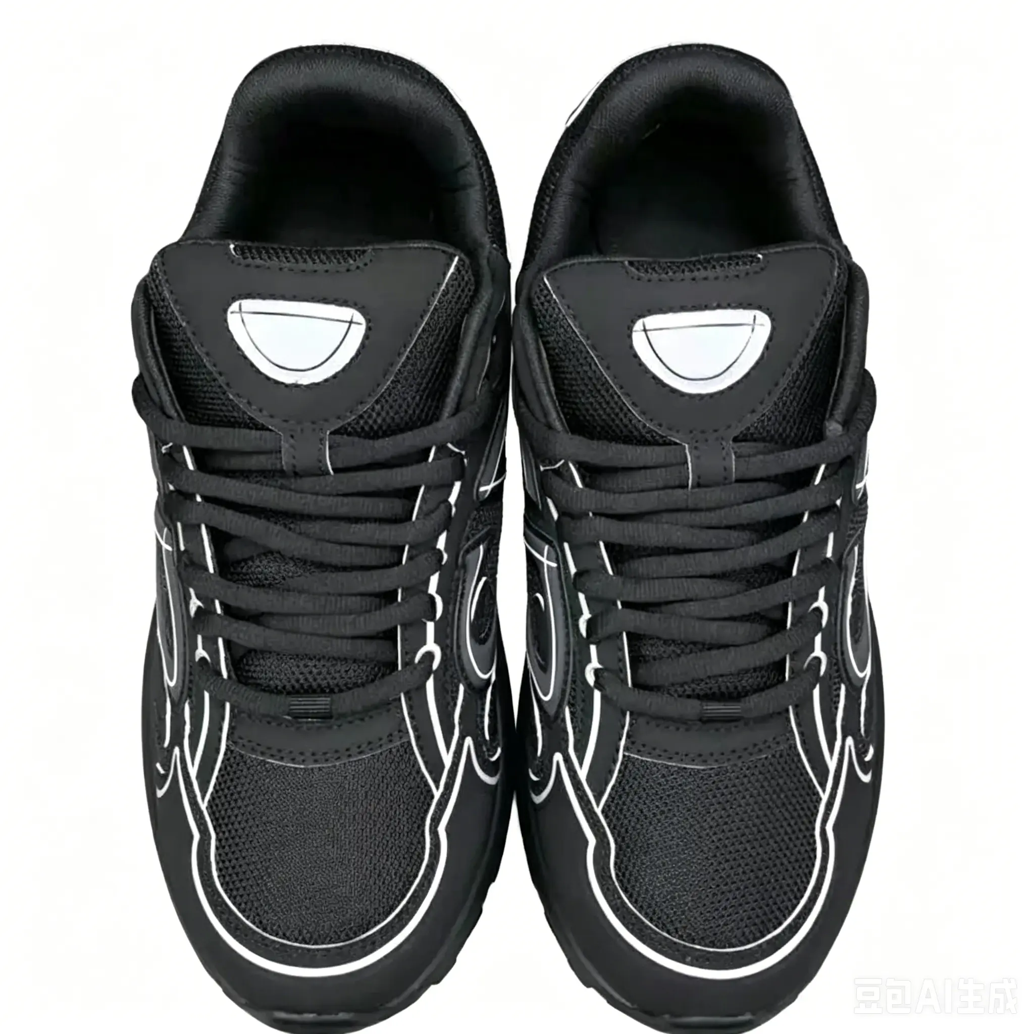 Trendy All Black White Outline Mesh Retro Stacked Chunk Dad Sneakers Contrast Line Graphic Shock Absorb Cushioned Midsole Breathable Minimalist Street Trainers Ideal for Daily Streetwear, Campus Commute, City Shopping & All Casual Indoor Ou