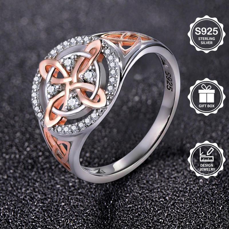 Date Essential S925 Silver Celtic Knot Ring - Rose Gold Zircon Women’s Dainty Ring