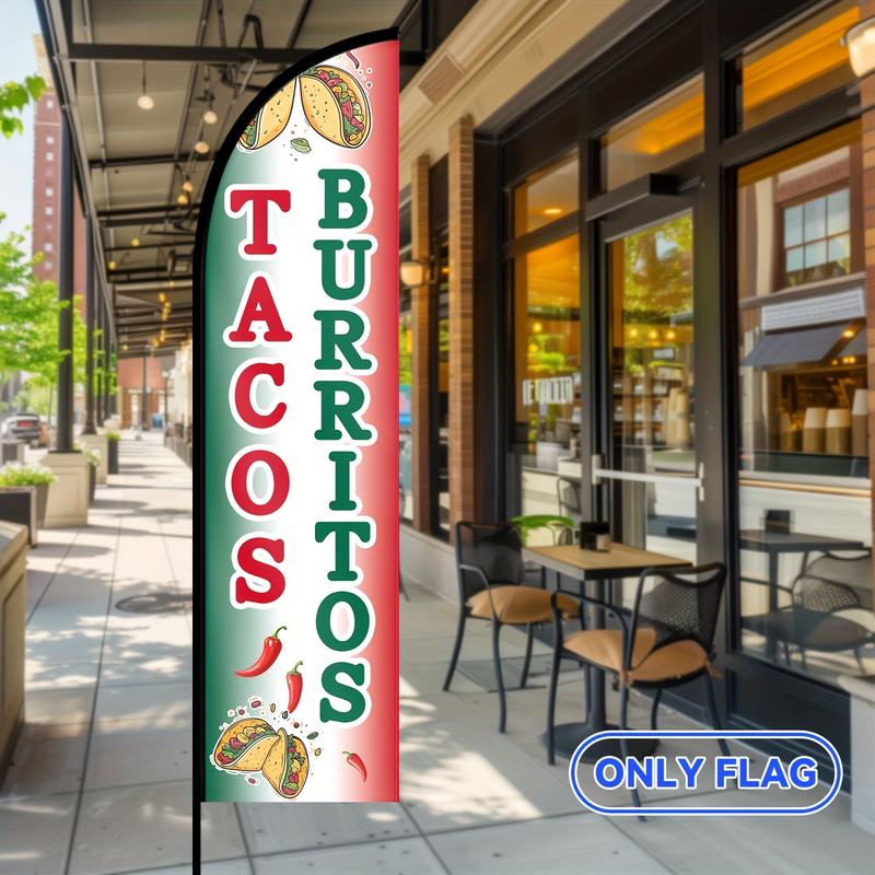 1pc Tacos Burritos Feather Flag, Mexican Food Banner, Taco Truck Sign, Street Food Advertising Flag, Fast Food Outdoor Display, Food Stand Feather Sign, Polyester Fabric, Flag Only, No Pole
