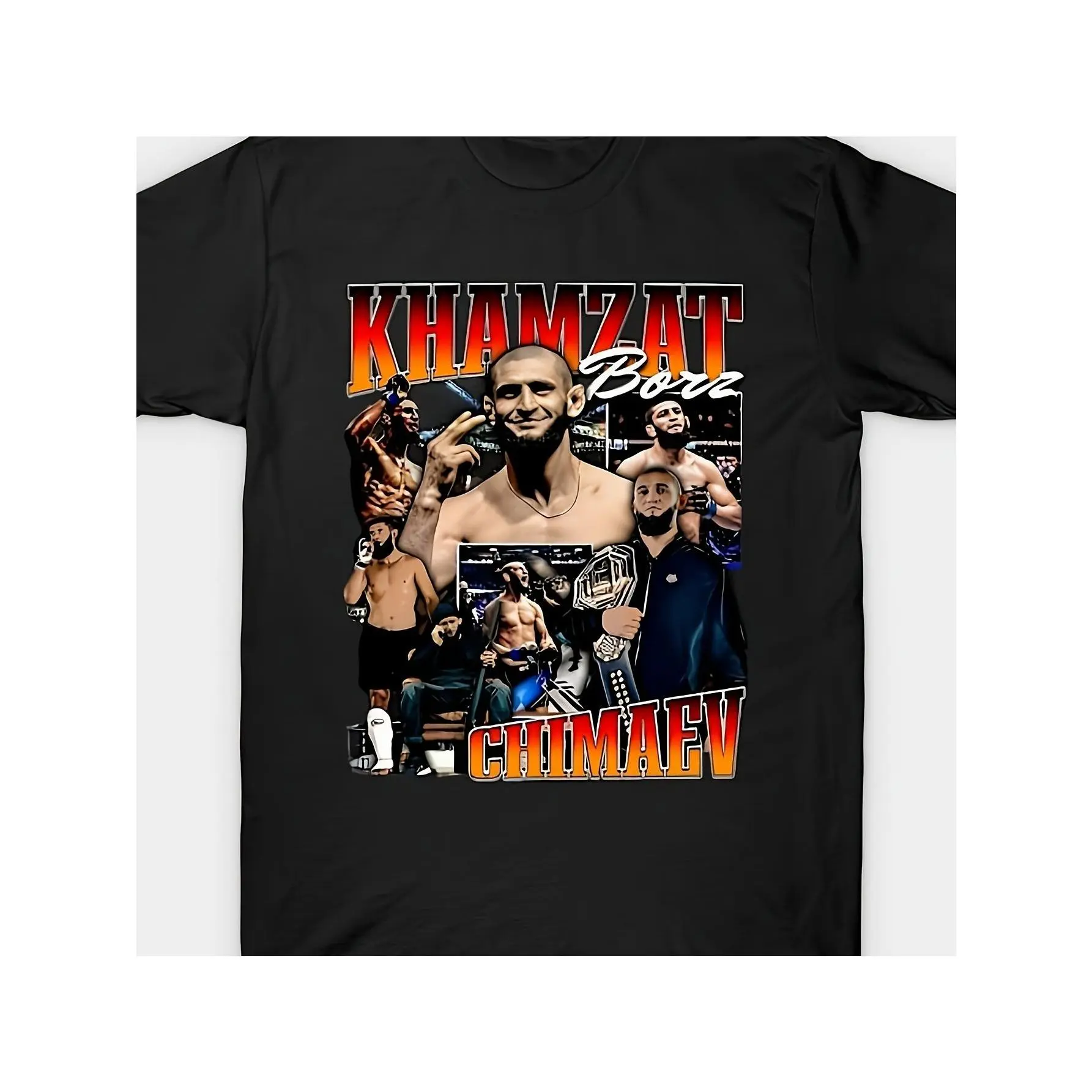 Men's Khamzat Chimaev Borz MMA T-Shirt- 100% Cotton Heavyweight Champion Design with KHAMZAT BORZ Logo and Fight Collage, Casual Short Sleeve Shirt, Fitness Training and Casual Wear(Black), Clothing, Graphic T-Shirt, Men's T-Shirt, Men's Clothing, St