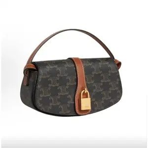 Pre-owned Celine Mini Tabou Triomphe Canvas Gold Tone Lock Baguette Top Handle Shoulder Bag