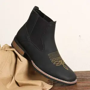 High-top short boots for men, British-style boots, large size, non-slip and wear-resistant, fashionable and versatile, simple embroidered Chelsea boots