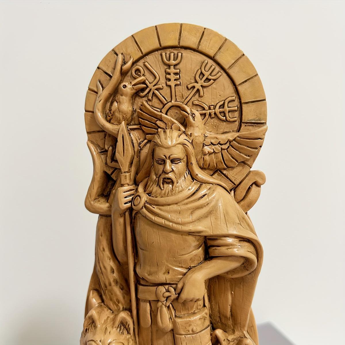 Odin Norse God Resin Statue - Viking Altar Mythology Wood Carving Style, Versatile Indoor/Outdoor Home Decor