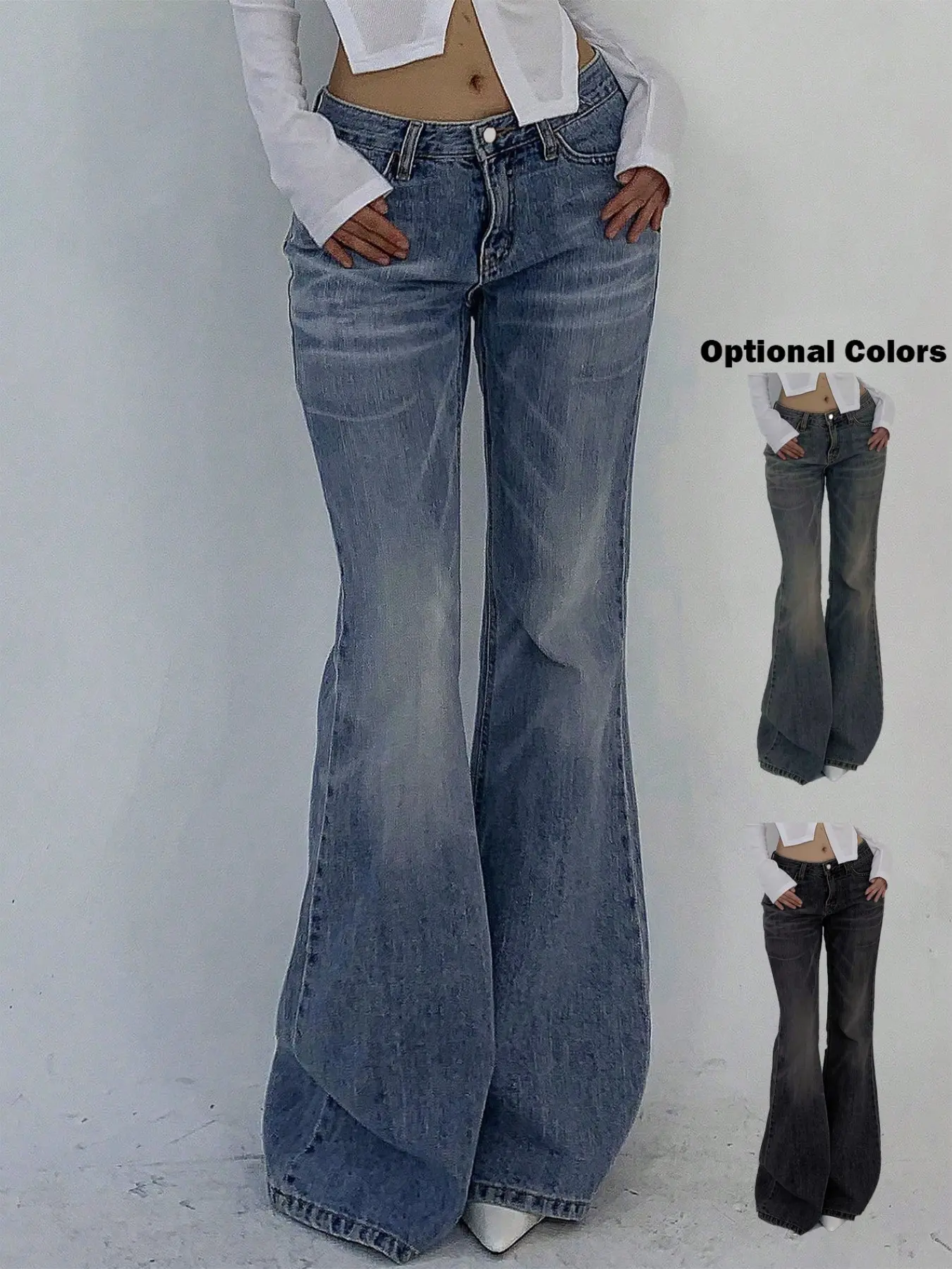 Fashion Retro Casual Vintage Women's High Stretch Low Waist Jeans Bell Bottoms, Comfortable Daily Wear, Stylish and Trendy