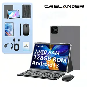 CRELANDER 10.1 Inch Tablet, 1280x800 HD IPS, Android Tablets 12(6+8)GB RAM / 128GB ROM, 5000mAh Battery, Dual Cameras, 5G WiFi,Keyboard and mouse set, Pink