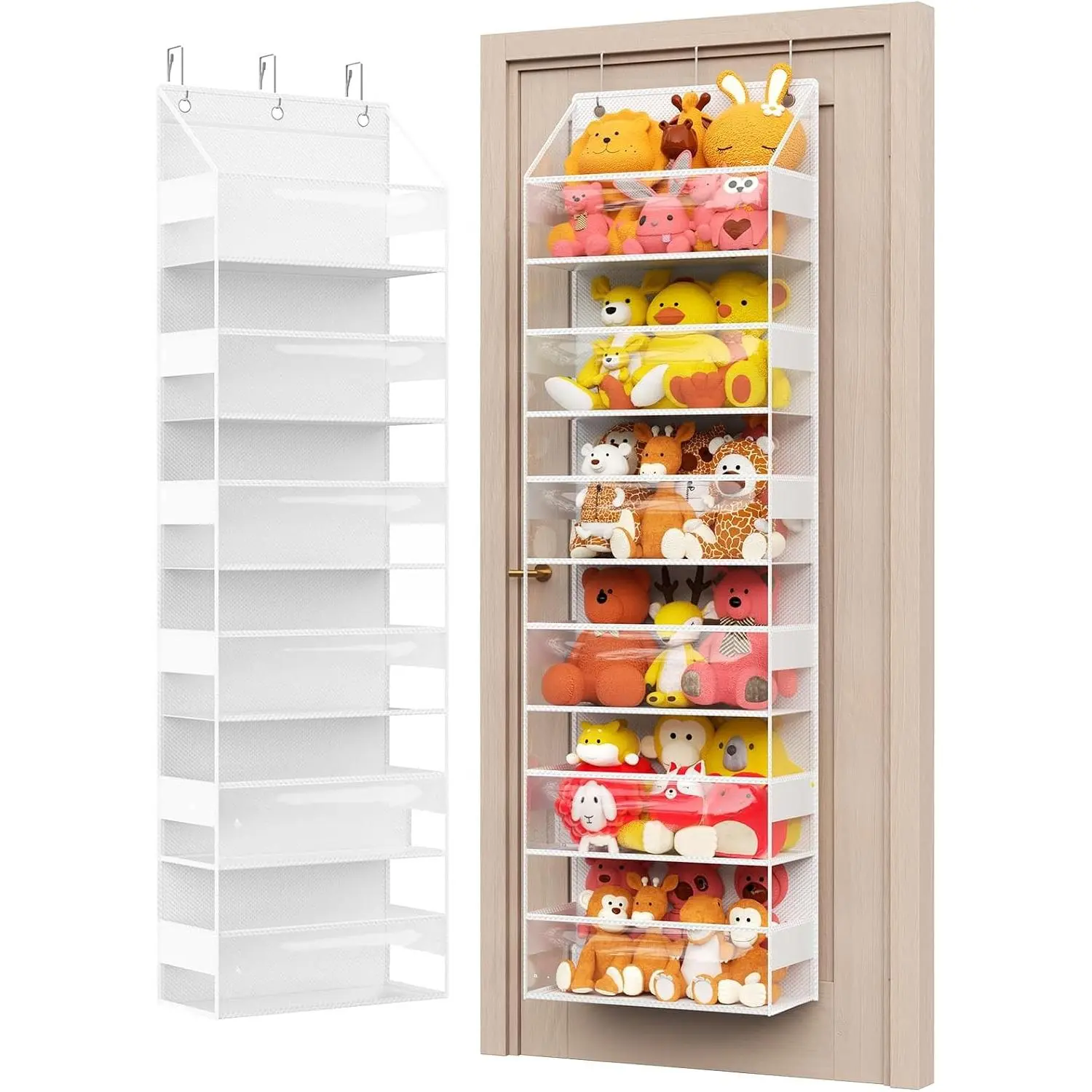 White Over Door Hanging Organizer with 6 Shelves - Stuffed Animal Storage with Easy Installation, Behind Door Solution for Bedroom, Nursery (1 Pack)