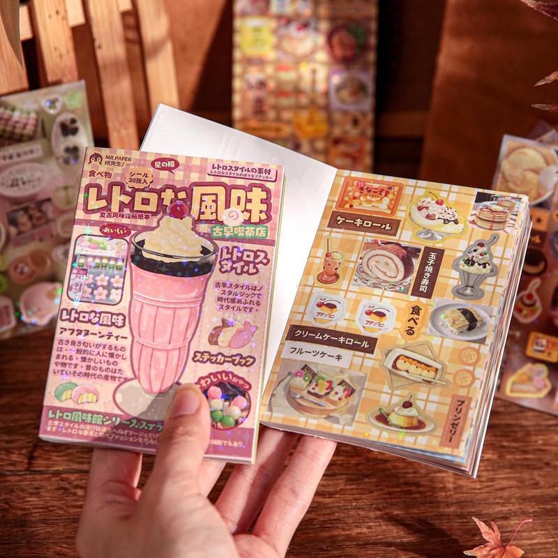 Vintage Dessert Pattern Sticker Book, Cute Sticker Book, Office Label & Sticker, DIY Decorative Sticker Book for Phone Case Water Bottle