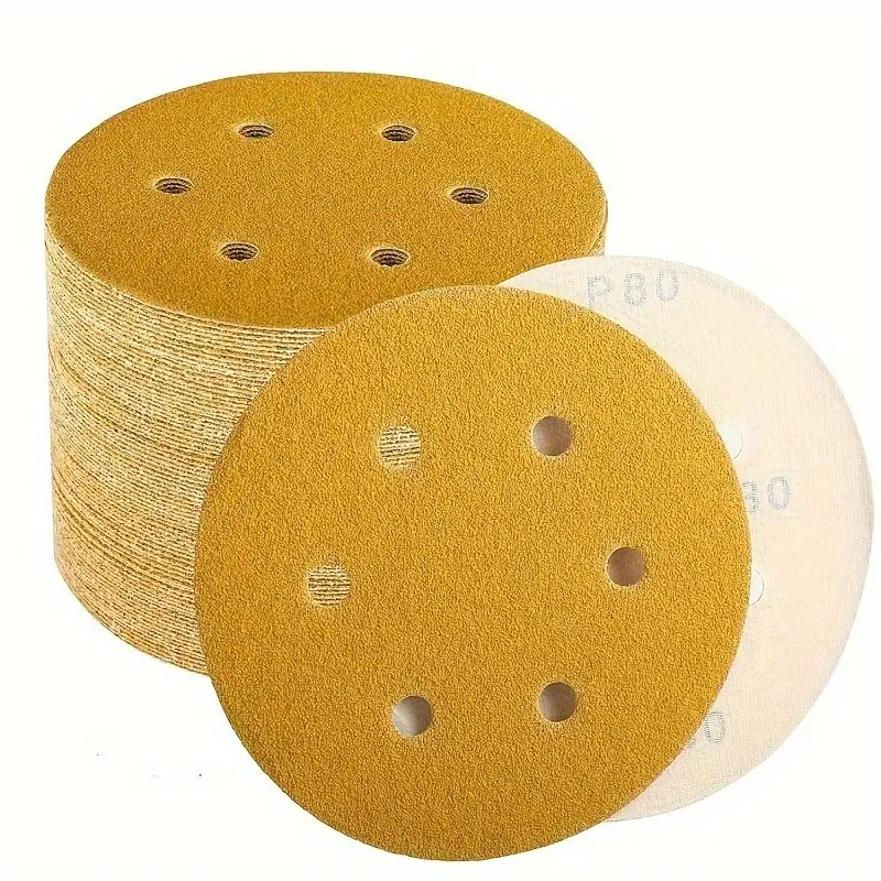 50pcs 6-Inch 6-Hole Mixed Grit Sanding Sheets, Non-Slip Hook Loop, Extended Lifespan, for Metal and Wood, Professional Abrasives