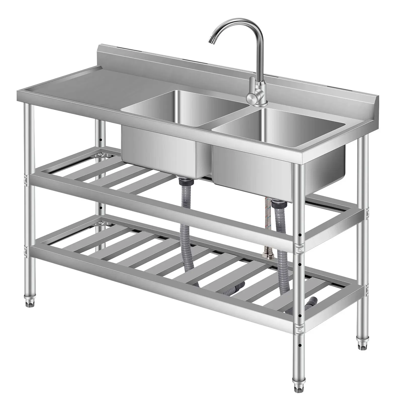 Stainless Steel Utility Sink, Free Standing Single Bowl Commercial Kitchen Sink with Faucet, Laundry Sink with Storage  Shelve