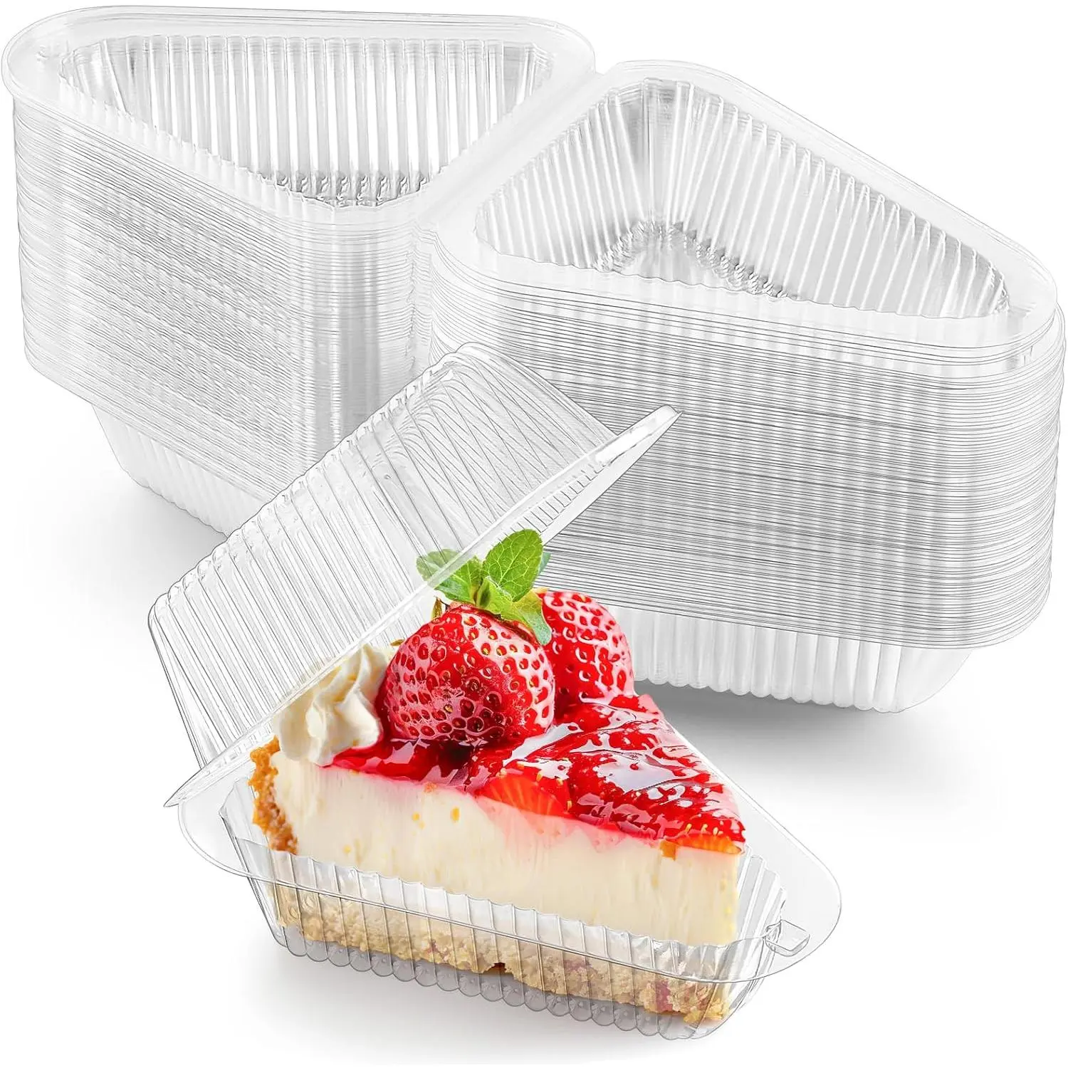 50 Pack Cake Slice Containers with Hinged , Clear Plastic Cheesecake Carriers Disposable Triangle Slice Boxes for Cake or Pie Slices, Sandwiches, Desserts
