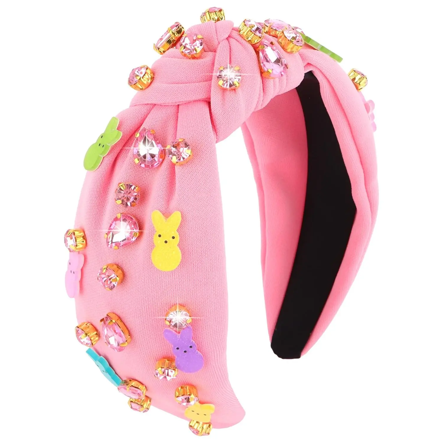 Easter Bunny Knotted Headband with  -  Rabbits Embellished Headband Wide Knot Hairband Easter Hair Accessories Spring  for Women Girls ()