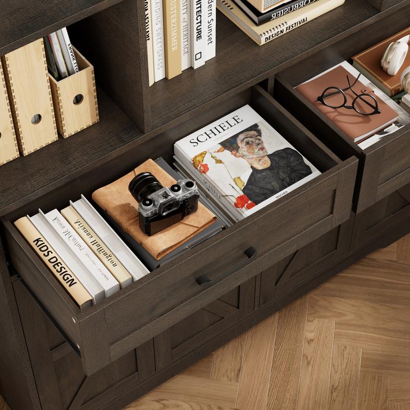 HOSTACK 71" Tall Bookcase with Drawers and Doors, 47" Wide Book Shelf and Bookcase with Storage, 6 Tier Large Book Storage Cabinet with 14" Deep Display Shelves Living Room White FathersDayGift