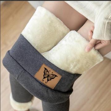 Fleece Lined Lamb Wool Leggings for Women High Waisted Warm Winter Pants Thickened Thermal Tights