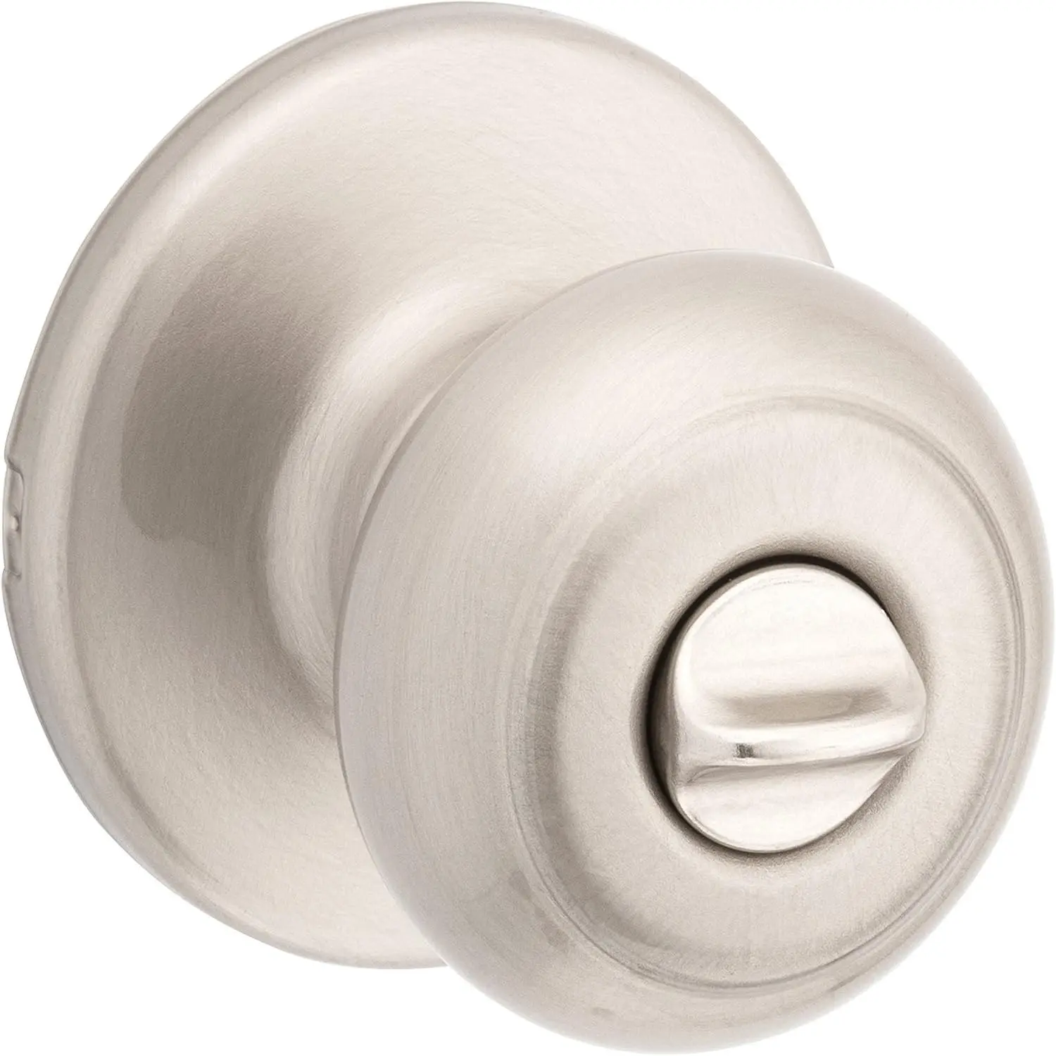 Kwikset Cove Interior Privacy Door Knob with Lock, Door Handle For Bathroom and Bedroom, Satin Nickel Keyless Turn Lock Doorknob, with Microban Protection