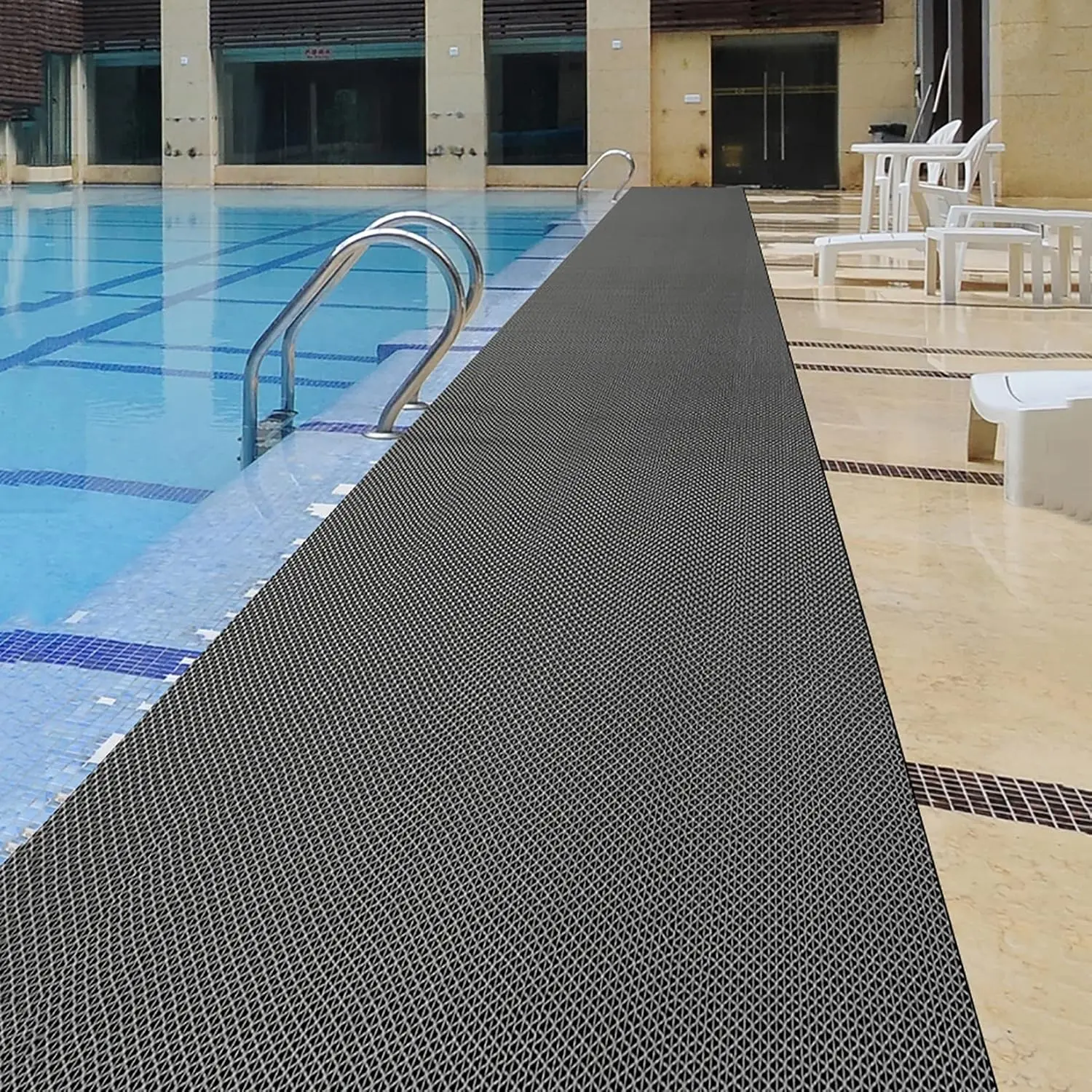 Drainage Non Slip Flooring Mats Swimming Pool Bathroom Anti-Fatigue Rubber Matting 3x10 Ft Heavy Duty Commercial Anti Slip Floor Mats for Garage Restaurant Sauna SPA,Gray/Grey,0.9×3MGift.