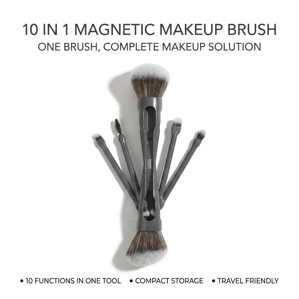10-In-1 Portable Makeup Brush Set, Travel-Friendly Retractable Mini Brushes, Blush, Lip Gloss, Eyeshadow Brushes, Compact Beauty Tools