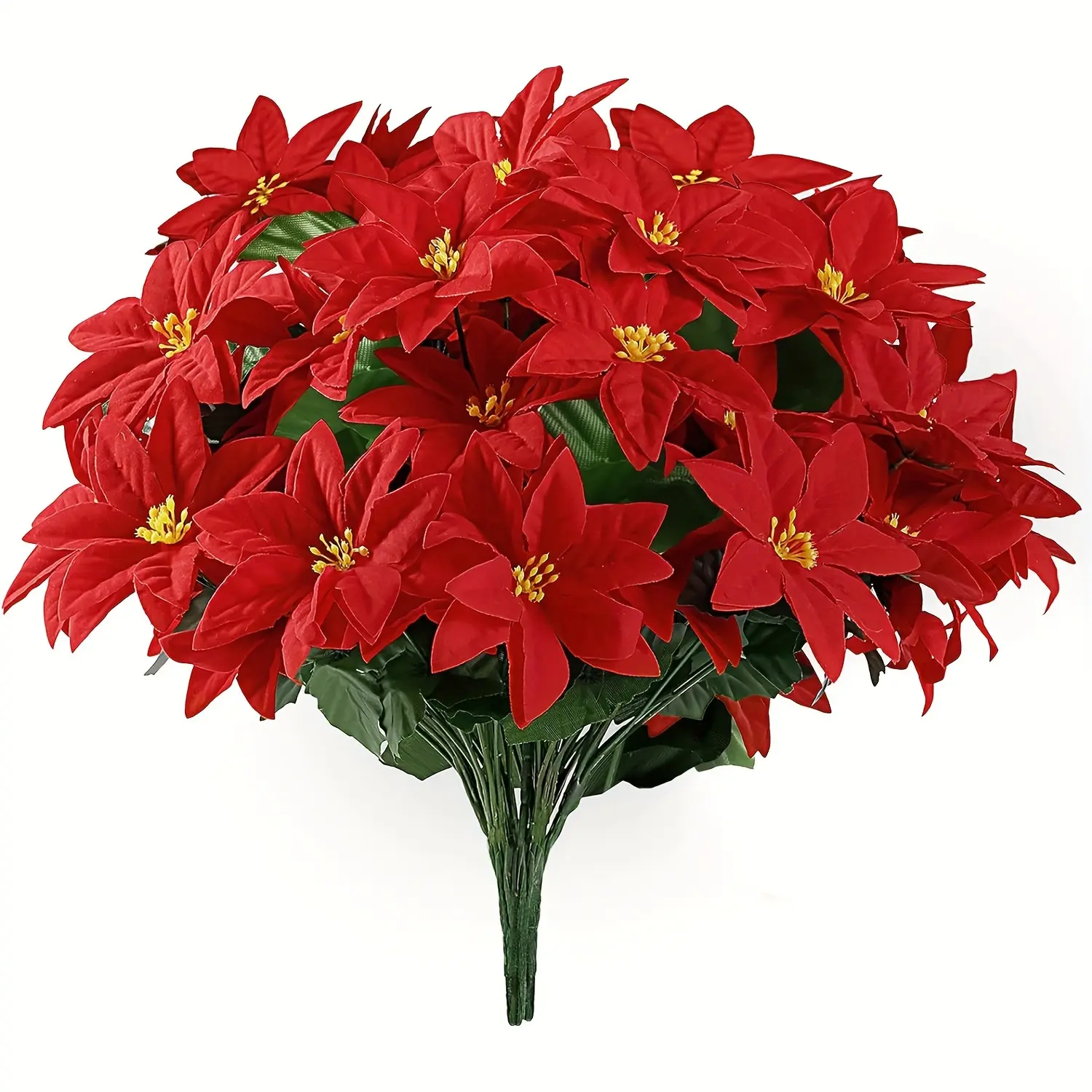 Poinsettias Artificial Poinsettia Flowers, 7 Heads Red Christmas Flowers, Fake Bush Poinsettia Flowers For Home Xmas Tree Table Centerpieces Wedding Decor