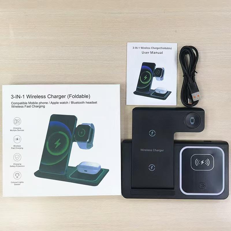 Acer S3 3 in 1 Wireless Charging Station, MagSafe Charger Stand Compatible, Qi2 15W Certified Palm-Sized Foldable Charger for iPhone 17/16, Apple Watch, AirPods (Non-Battery, Adapter Included)