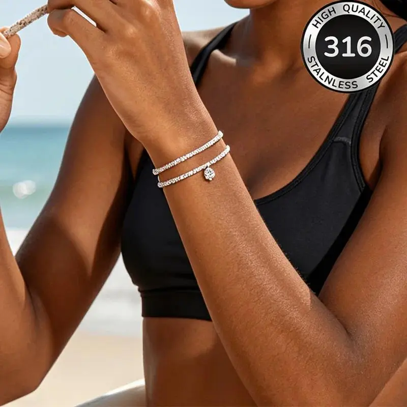 316 Stainless Steel Double Layer Six Claw Bracelet For Summer Beach Daily Party Banquet Dating Women Jewelry Accessories Gifts