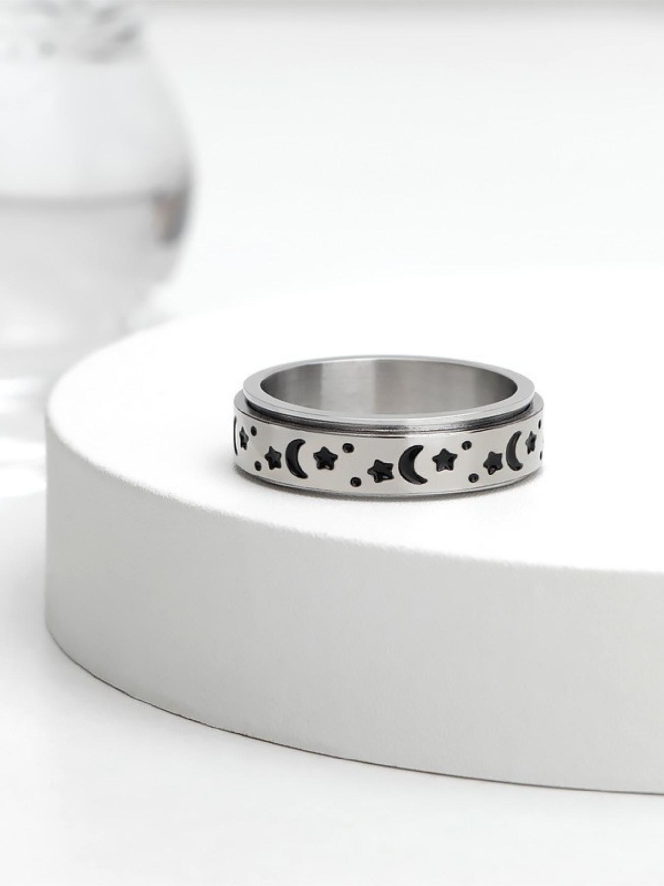 2025 New Trendy Star & Moon Decor Anxiety Ring, Elegant Everyday Ring, Rotating Openwork Ring, Fashion Matching Clean Outfit Jewelry Accessories for Women & Men, Teen Girl
