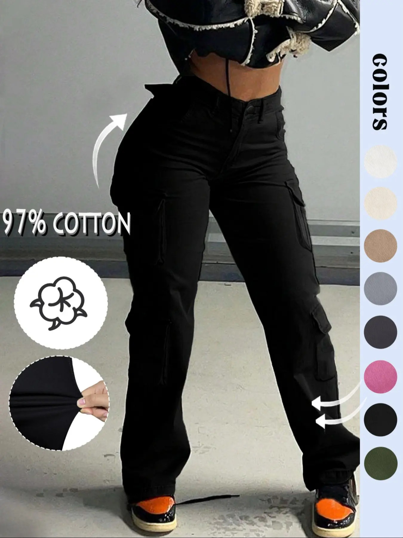 Gilipur Women's High-Waisted Cargo Pants, Casual Comfortable Basic Style, Y2K Kpop Streetwear, Pocket Design, Long Pants for All Seasons