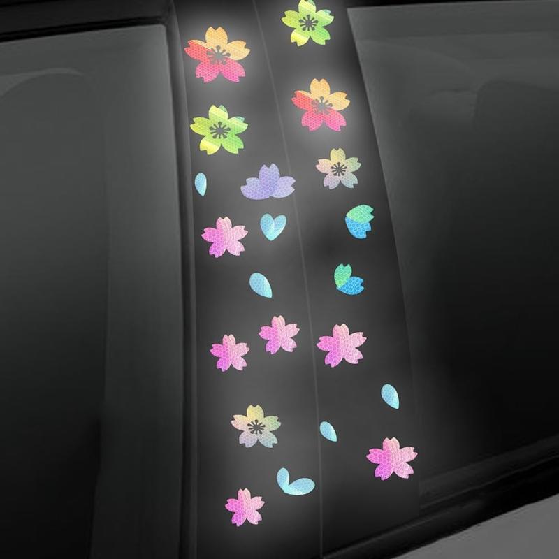 Sakura Reflective Decal Cherry Blossoms Sticker for Car B-Pillar Decals,Night Reflective B-Pillar DIY Sticker, Self-Adhesive Pretty Flowers Vinyl Decal, Universal Car Sticker