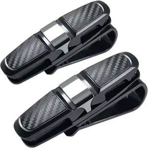 2-Pack Black Car Sun Visor Sunglasses Holder, Multi-Purpose Card & Ticket Clip Auto Interior Accessory