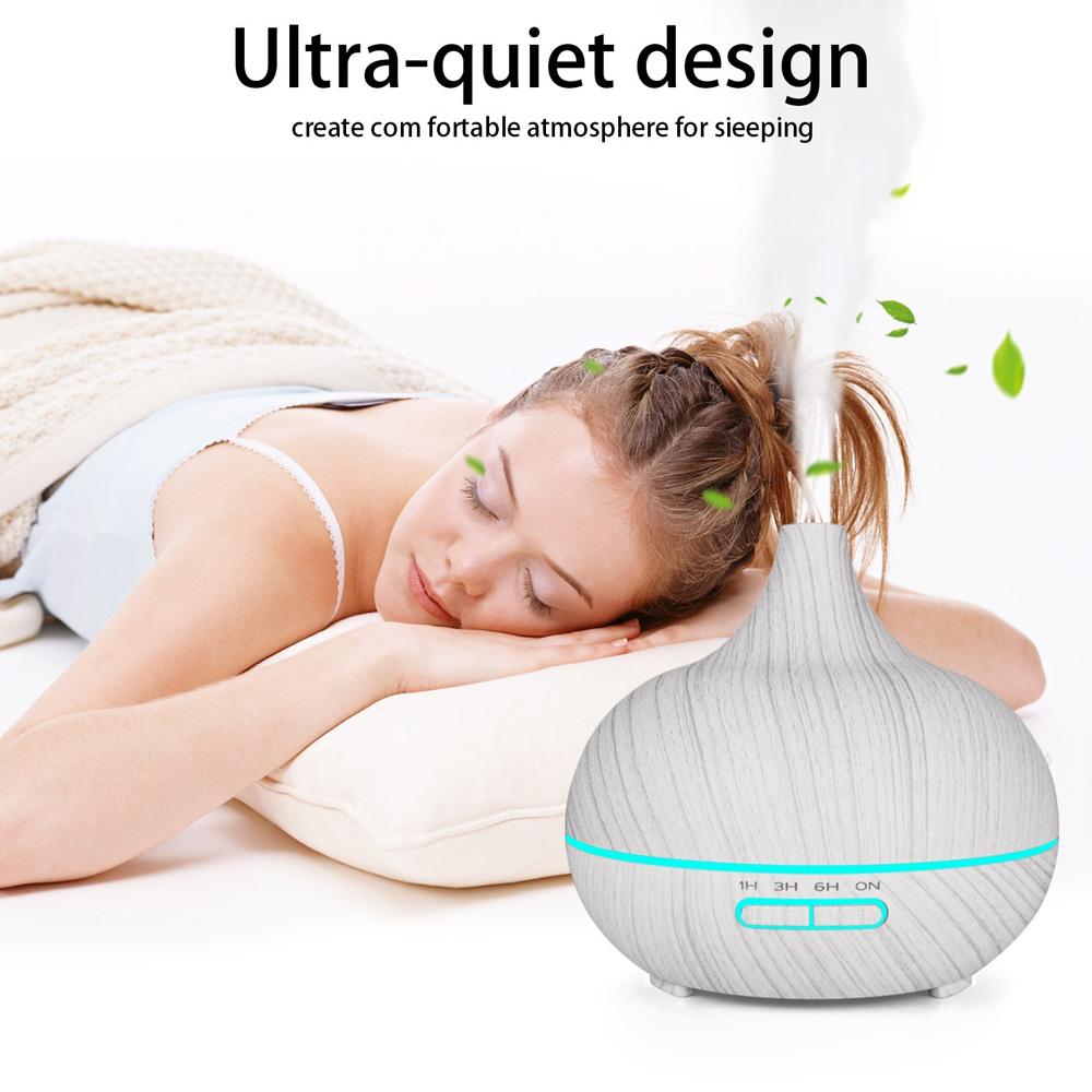 500ml Aromatherapy  Diffuser Wood Grain Remote Control Ultrasonic Air Humidifier Cool 7 Color LED Light