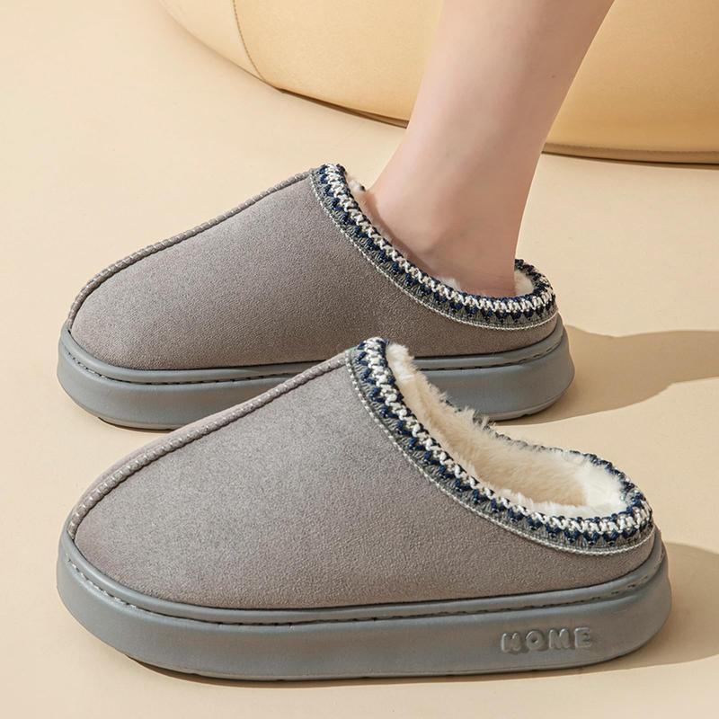 Women's Fluffy Winter Slippers Soft And Warm Durable Upper Indoor Outdoor Anti-slip EVA Sole Easy To Wear Black Suede Footwear