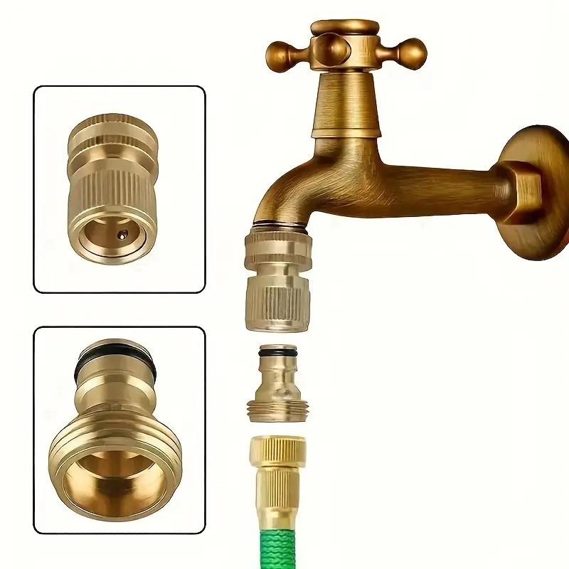 Brass Garden Water Hose Quick Connect Set, 4 Counts/set Garden Hose Connector Adapter, Garden Hose Connector Adapter for Outdoor Lawn and Gardening Use #GLOBAL PICKS