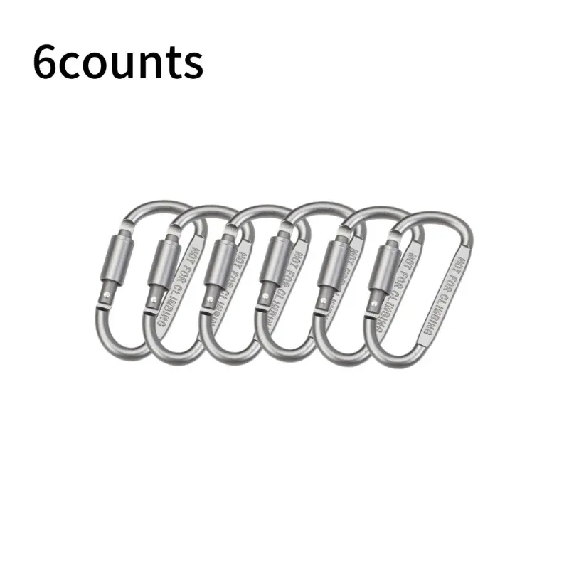 Six-Piece Key Ring Set with Lock, Flat D-Shape Carabiner, Long Screw Cap, Multi-Functional Aluminum Outdoor Quick Hook, Portable Hook