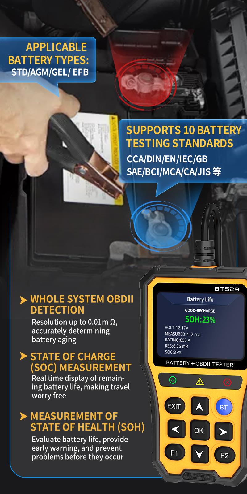 Hexibii 2-in-1 OBD2 Scanner Car Battery Tester ,PRO OBD2 Scanner Diagnostic Tool, Car Code Reader with Battery Tester, Check Engine Code Reader with Reset OBDII, Real-Time Date, DTC Lookup, Scan Tool for All OBDII Protocol Cars Since 1996