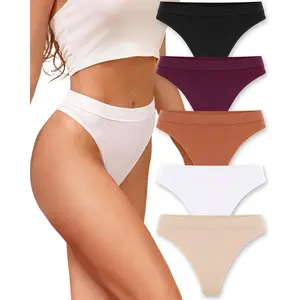 High Waisted Thong for Women Panties Breathable Sporty Tangas Seamless No Show Underwear Pack S-XL(Gift)