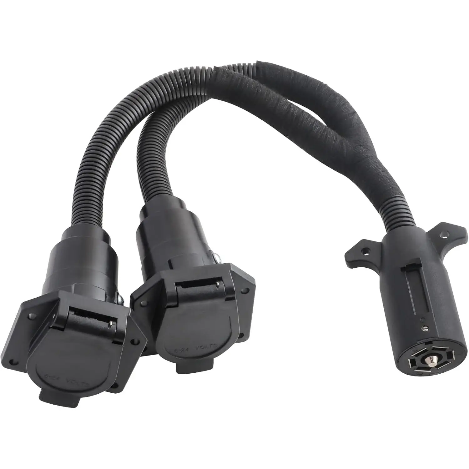 7-Pin Trailer Y Splitter Plug for Connecting Slide in Truck Camper and Trailer, Male 7 Pin to Dual 7-Way Blade Female Connector, 20" Truck-to-Camper Y Adapter 7 Prong Trailer Wiring Plug