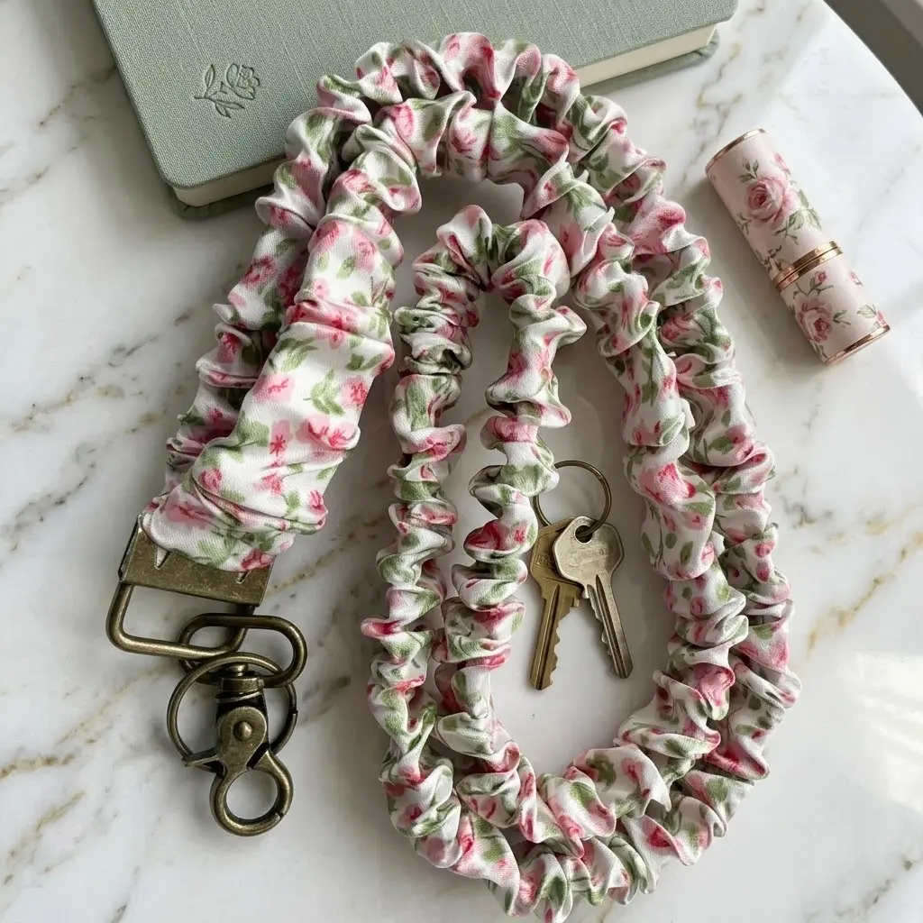 Handmade Elastic Fabric  Lanyard, Long Neck Wear  Chain With Gathered Ruffle Detail And  Buckle, Universal Decorative Hanging Strap  Smartphones, Ideal  Daily Carrying And Anti-Drop Protection, Solid  Connector, Stretchable Mater