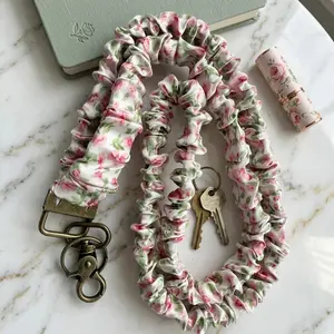 Handmade Elastic Fabric  Lanyard, Long Neck Wear  Chain With Gathered Ruffle Detail And  Buckle, Universal Decorative Hanging Strap  Smartphones, Ideal  Daily Carrying And Anti-Drop Protection, Solid  Connector, Stretchable Mater