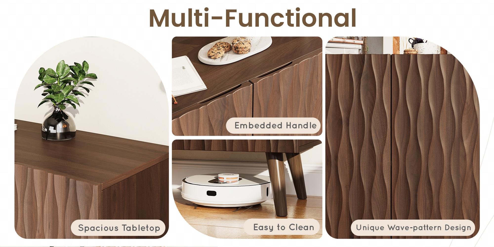 Storage Cabinet with Wavy-Pattern Doors - Two-Door Sideboard with Adjustable Shelves for Dining & Entryway