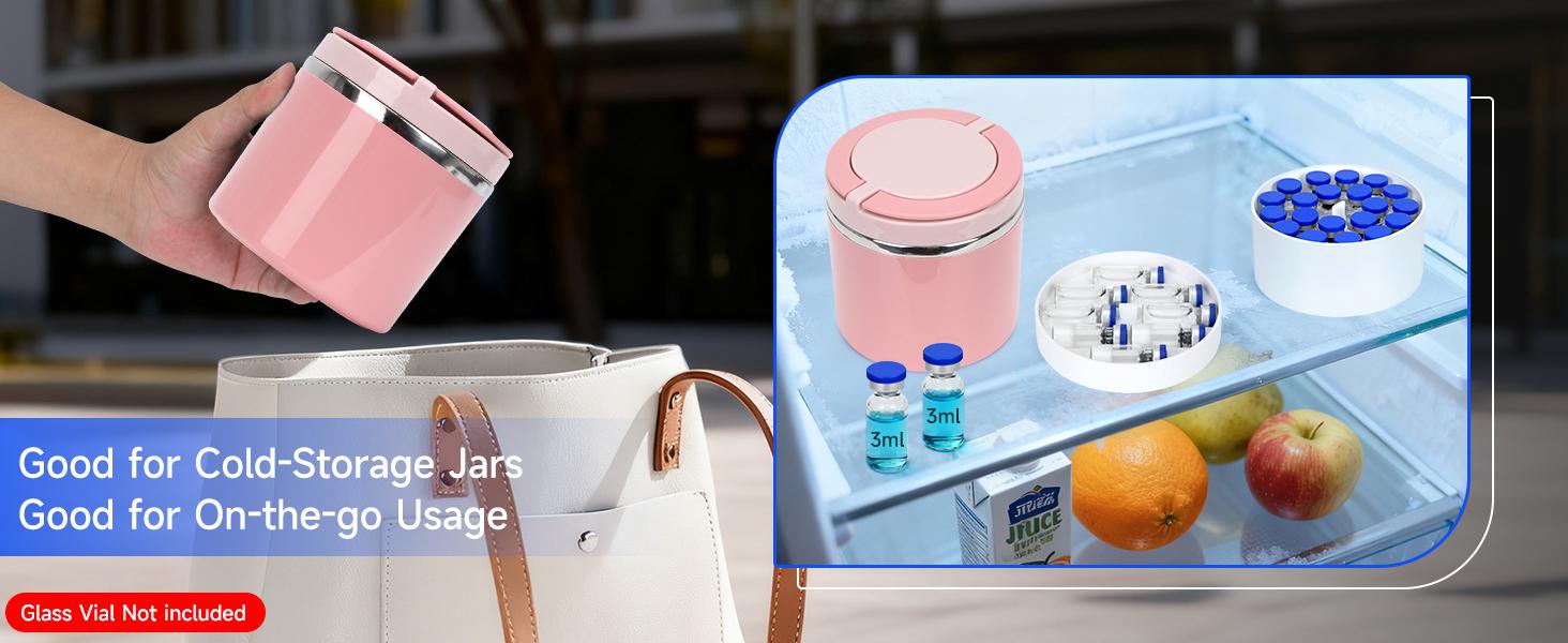 3ml Peptide Case for Fridge Vial Inserts with 22oz Food Jar, Peptide Fridge Case/Peptide Travel Case TSA Approved, Holds 28 Vials, Peptide - Fridge/Travel Safe (Pink Jar and White Insert)