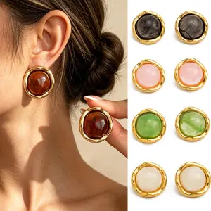 Back to school supplies Viral Chunky Gold Tone Button Earrings Marbled Resin Dome Statement Ear Candy Baddie Aesthetic Main Character Energy Jewelry for Back to School